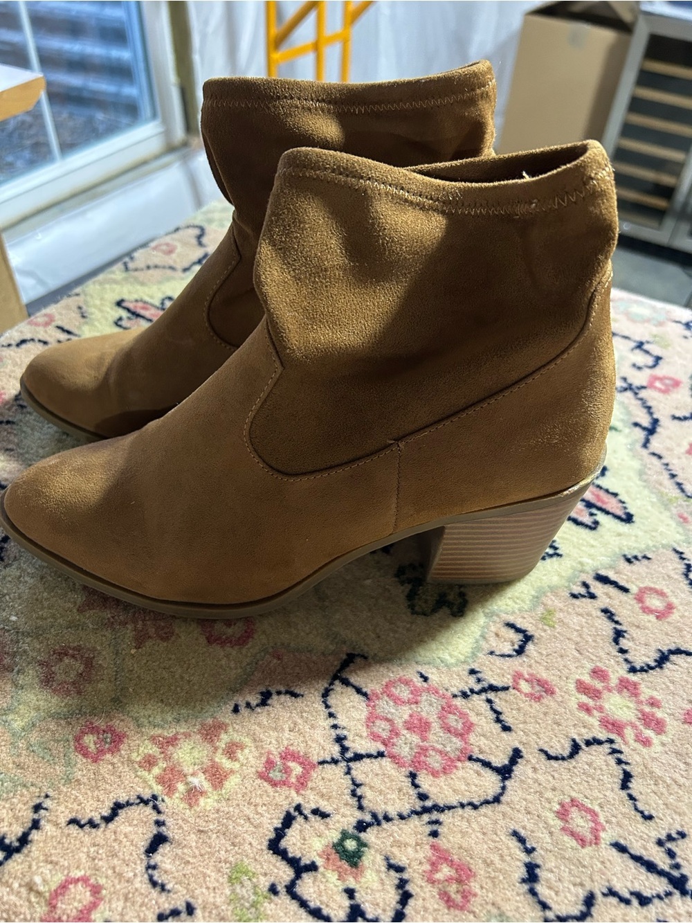 a.n.a Tan Suede Ankle Booties with Block Heel